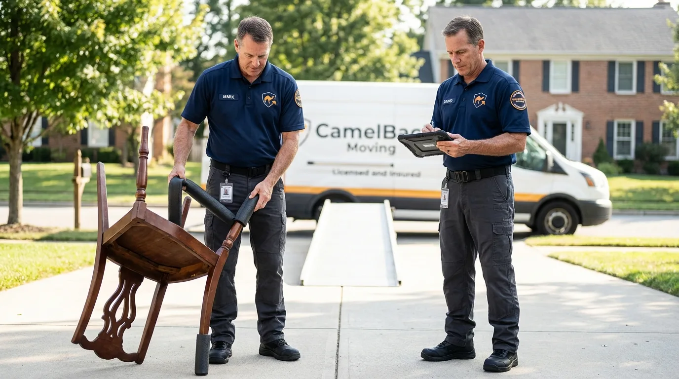 Movers inspecting furniture for damage prevention before loading in Lookout Mountain, GA