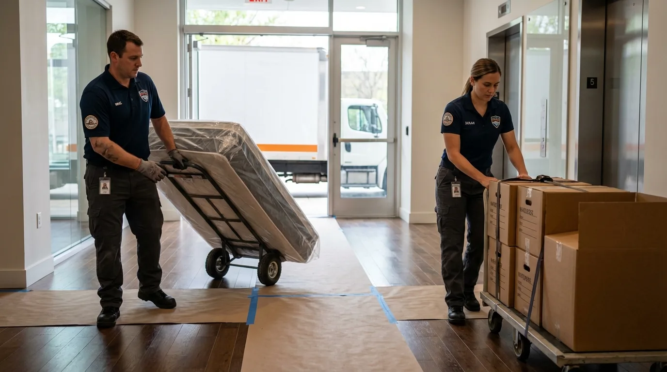 Professional apartment movers loading elevator in Lookout Mountain, GA